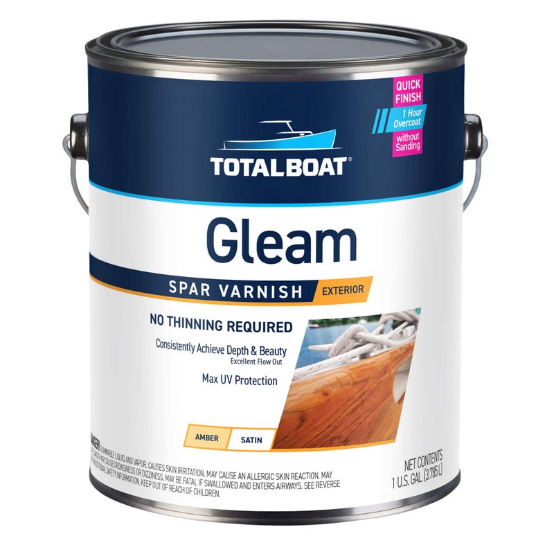 TotalBoat Gleam Marine Spar Varnish, Gloss and Satin Polyurethane Finish for Wood, Boats and Outdoor Furniture (Satin Low-Sheen Gallon) - Image 1
